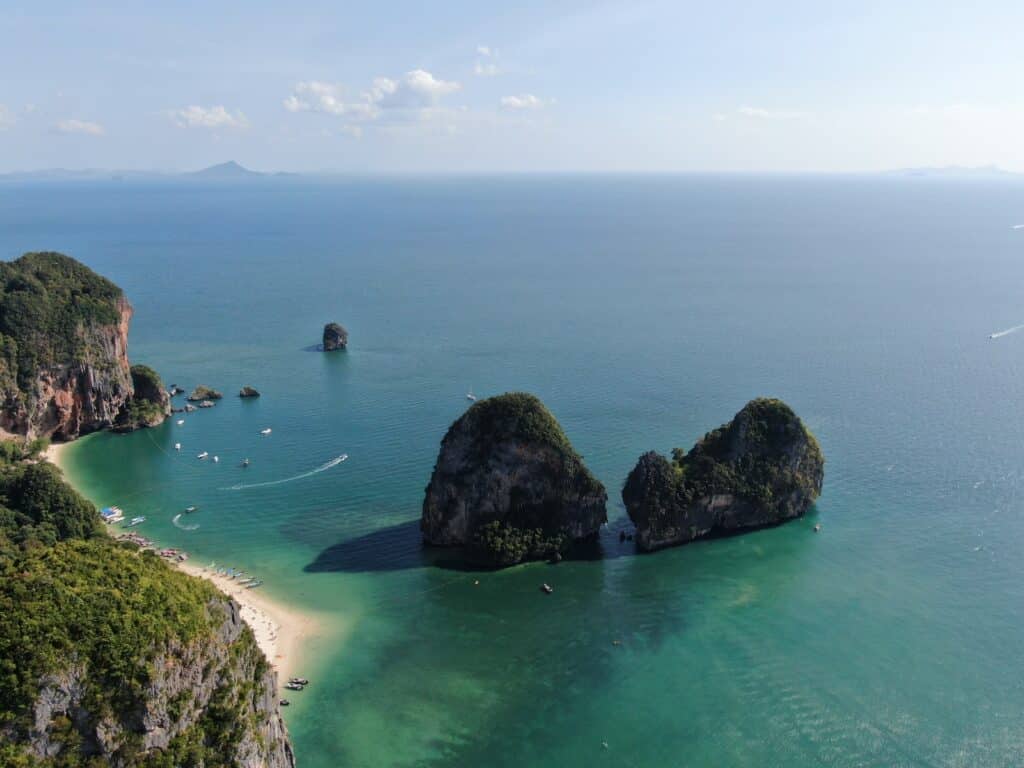 breathtaking view of Railay Beach, Thailand as covered in rock climbing destinations for beginners