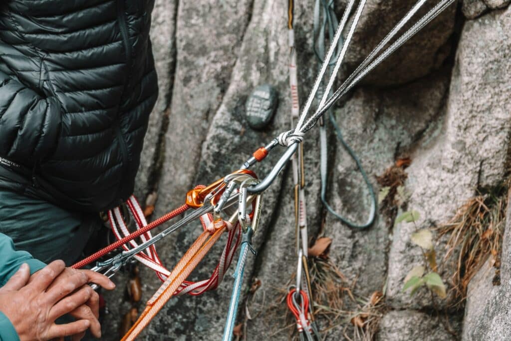 photo of various trad climbing slings