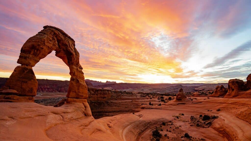 landscape photo of an arch landmark found in Moab, Utah. A location covered in the sport climbing destinations article